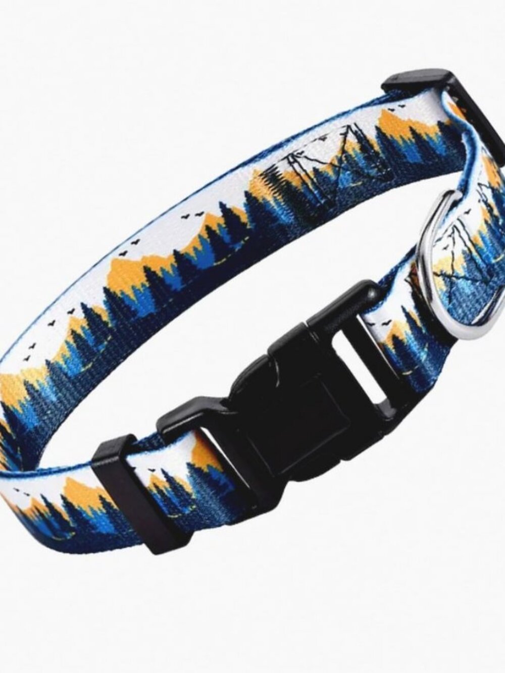 Serene Mountain Quick Release D Ring Dog Collar Small Blue Yellow Gift Packaged